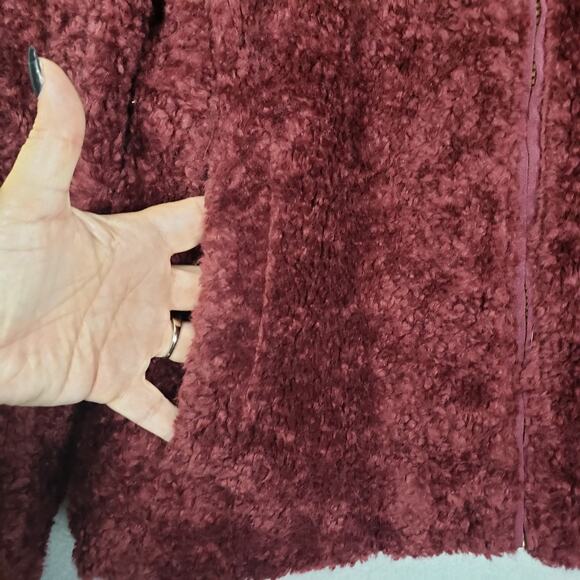 Pendleton Women's M Full Zip Fuzzy Jacket Burgundy Red Fall Granola Girl Shacket - Picture 3 of 11